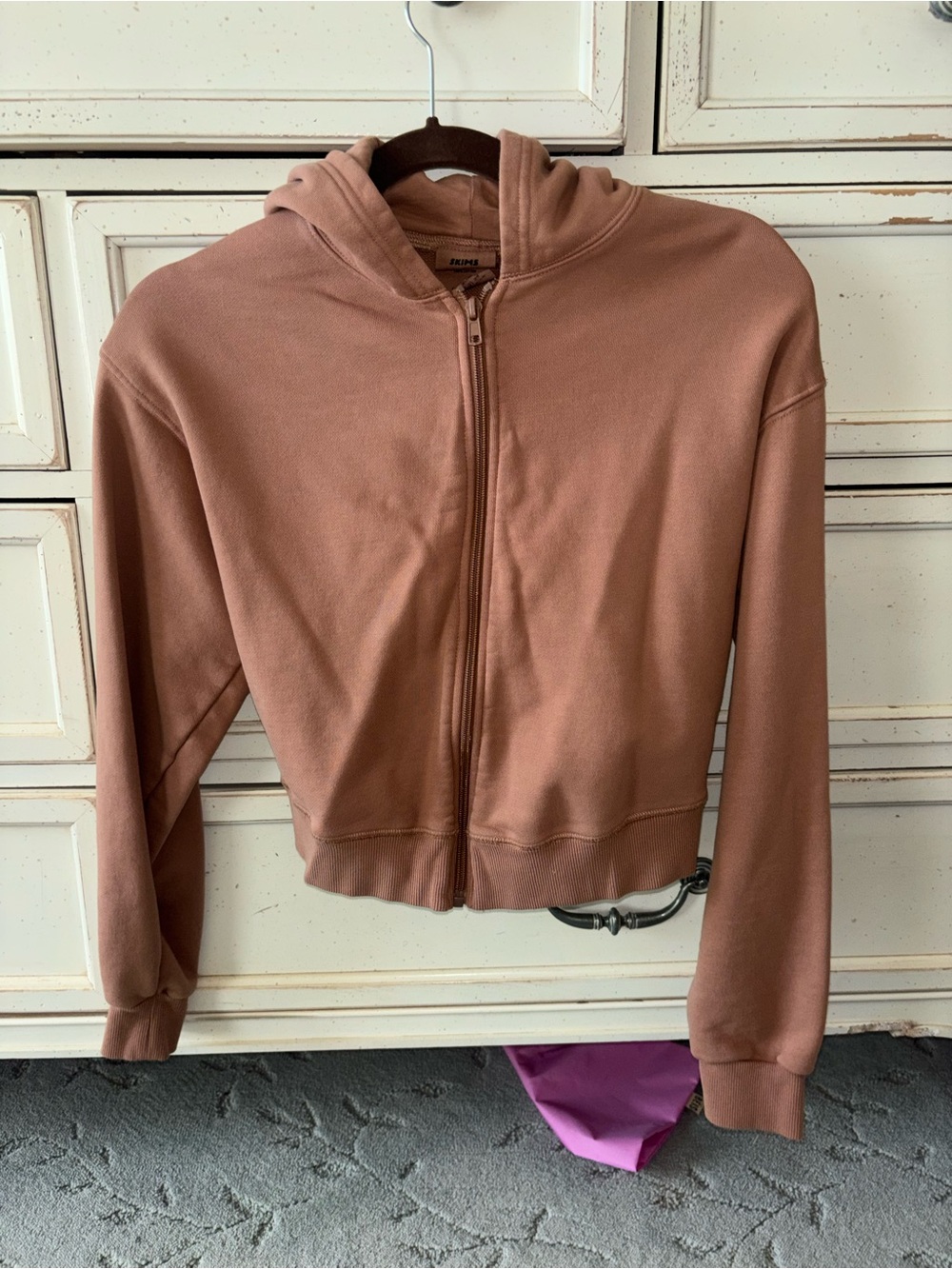 SKIMS Cropped Hooded Zip-Up Sweatshirt - Dusty Rose
